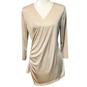 Chico's Travelers Ruched Faux Wrap Super-soft Animal Print Neutral Top 0 Small‎